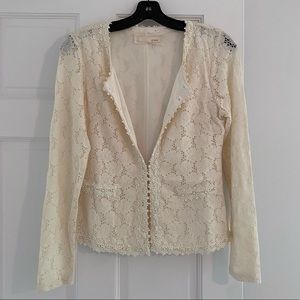 Light Blazer with Decorative Pearls, Lace, and Stitching